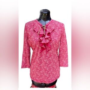 Ralph Lauren Womens Ruffle Lace Up Tie Front Cotton Red Size M